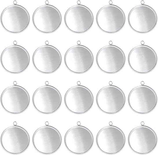 Pendant Blank Bezel - 20 Stück Edelstahl-Rohlinge mit runder Lünette,