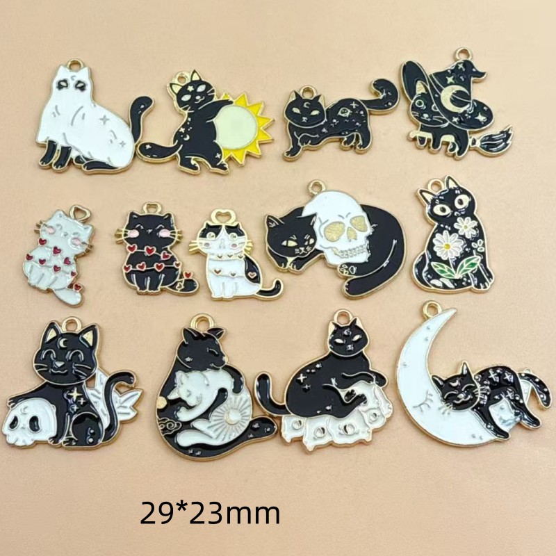 Jewelry Making Parts - 10 Stück Original-Legierungs-Emaille-Anhänger mit schwarzer Katze,